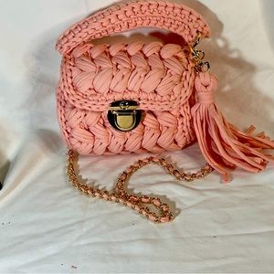 Handmade tshirt yarn marshmallows stitch bag